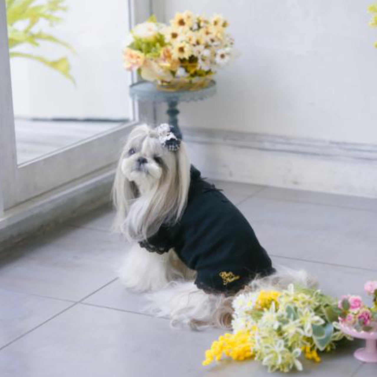 犬服 CanNana 【きゃんナナ】フラワーギンガムワンピース ラベンダー